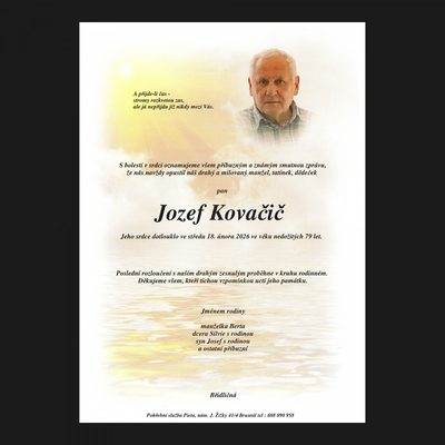 Smuteční oznámení – Jozef Kovačič