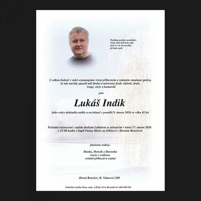 Smuteční oznámení – Lukáš Indik