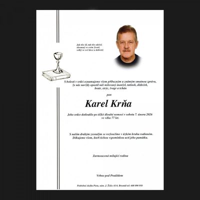 Smuteční oznámení – Karel Krňa