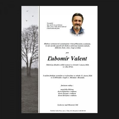 Smuteční oznámení – Lubomír Valent