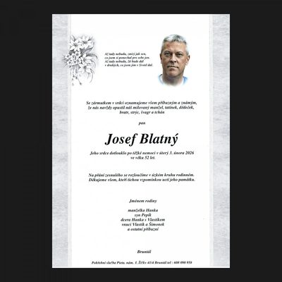 Smuteční oznámení – Josef Blatný