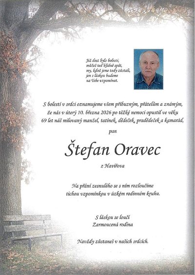 Smuteční oznámení – Štefan Oravec