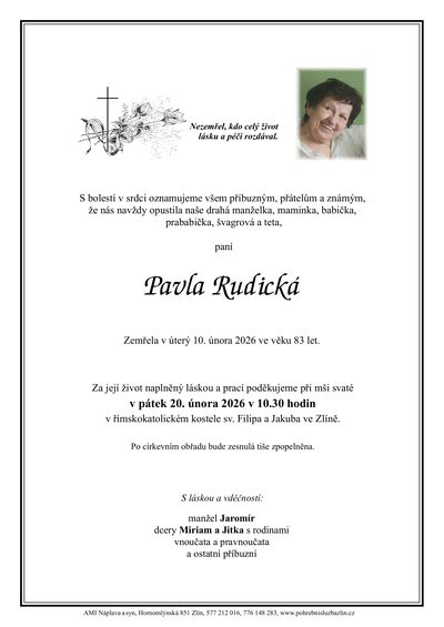 Smuteční oznámení – Pavla Rudická