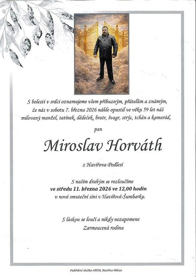 Smuteční oznámení – Miroslav Horváth