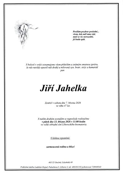 Smuteční oznámení – Jiří Jahelka