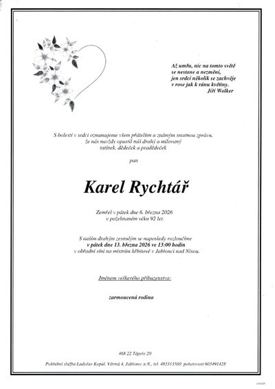 Smuteční oznámení – Karel Rychtář