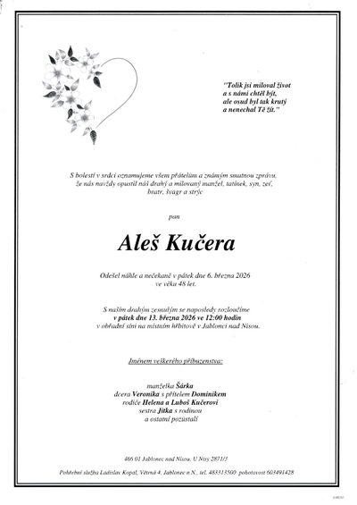 Smuteční oznámení – Aleš Kučera