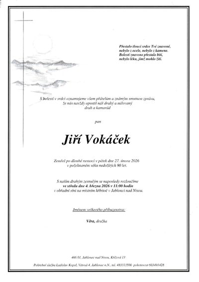 Smuteční oznámení – Jiří Vokáček