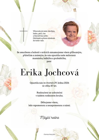 Smuteční oznámení – Erika Jochcová