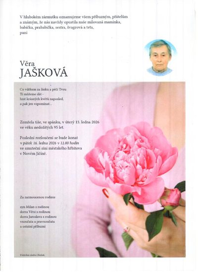 Smuteční oznámení – Věra Jašková