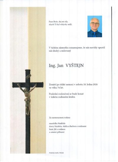 Smuteční oznámení – Jan Vyštejn