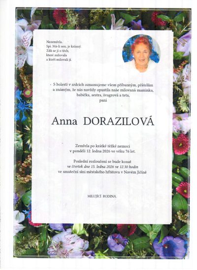 Smuteční oznámení – Anna Dorazilová