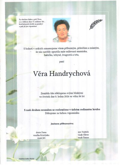 Smuteční oznámení – Věra Handrychová