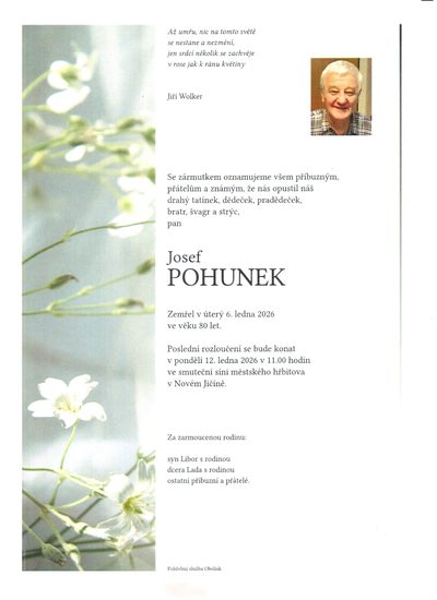 Smuteční oznámení – Josef Pohunek