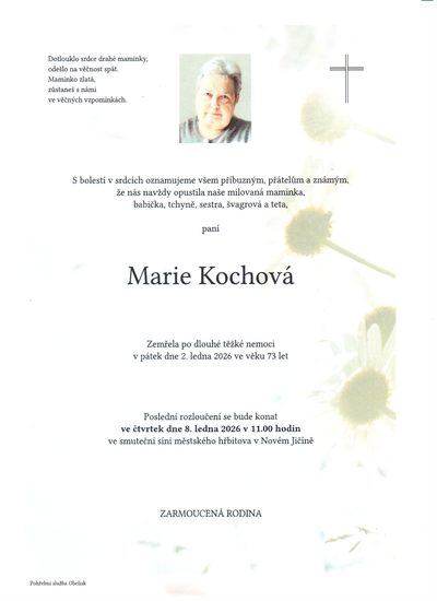 Smuteční oznámení – Marie Kochová