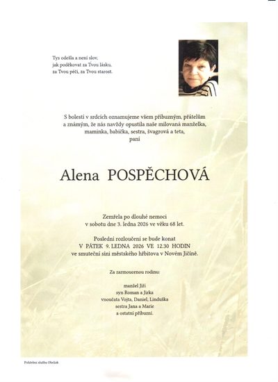 Smuteční oznámení – Alena Pospěchová