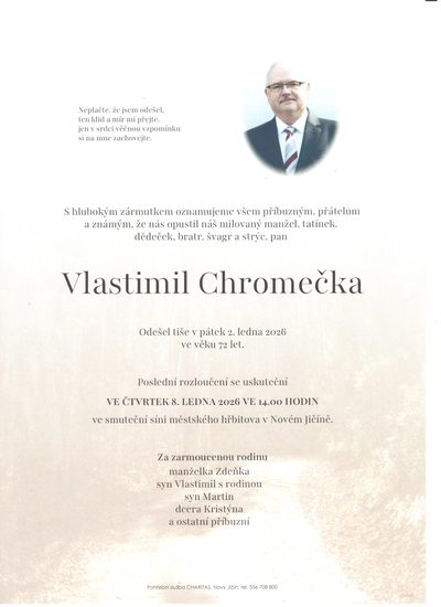 Smuteční oznámení – Vlasimil Chromečka