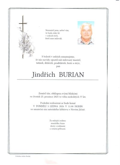 Smuteční oznámení – Jindřich Burian