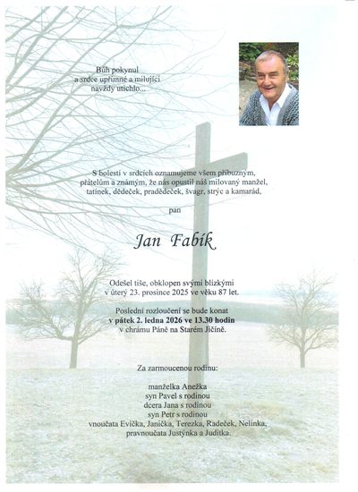 Smuteční oznámení – Jan Fabík