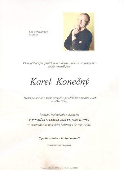 Smuteční oznámení – Karel Konečný