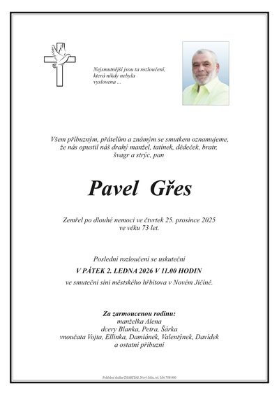 Smuteční oznámení – Pavel Gřes