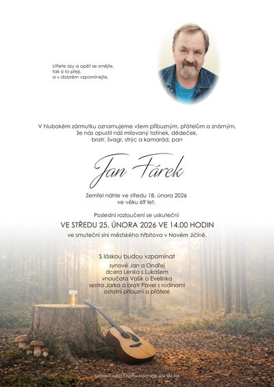 Smuteční oznámení – Jan Fárek