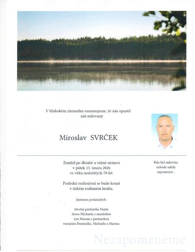 Smuteční oznámení – Miroslav Svrček