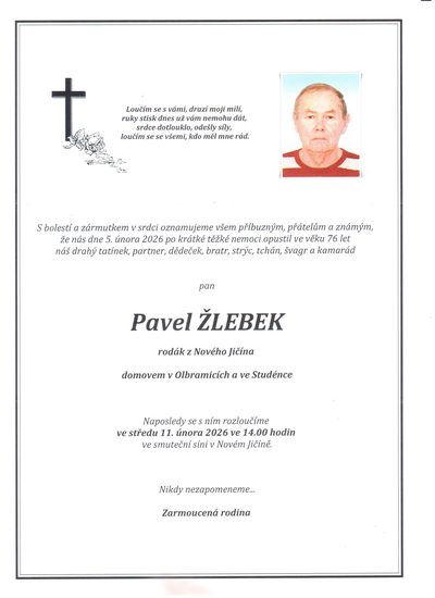 Smuteční oznámení – Pavel Žlebek