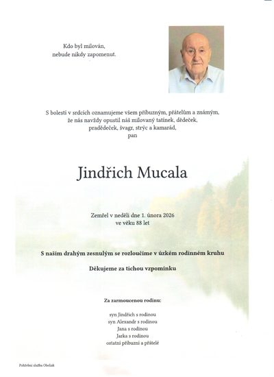 Smuteční oznámení – Jindřich Mucala