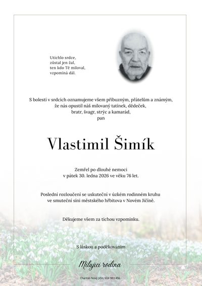 Smuteční oznámení – Vlastimil Šimík