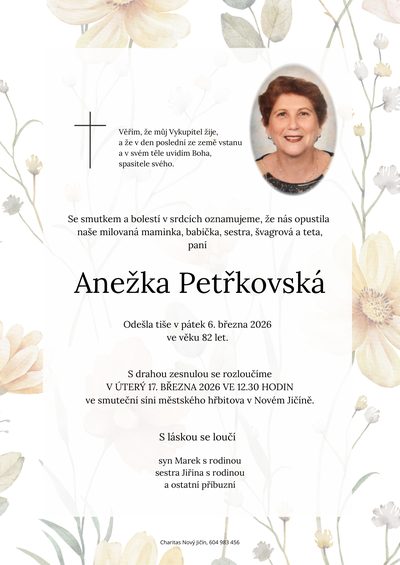 Smuteční oznámení – Anežka Petřkovská