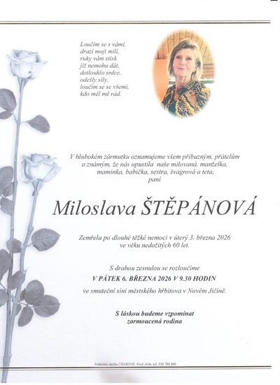 Smuteční oznámení – Miloslava Štěpánová