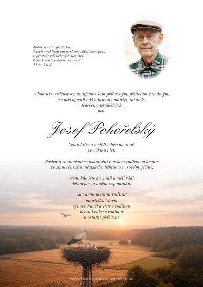 Smuteční oznámení – Josef Pohořelský