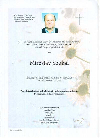 Smuteční oznámení – Miroslav Soukal