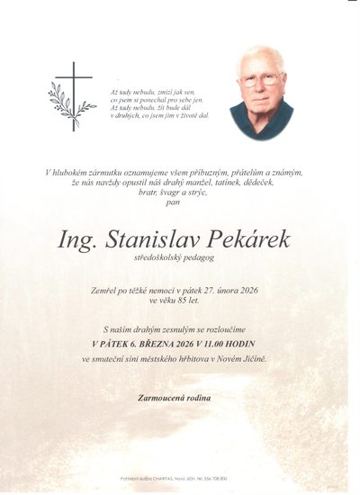 Smuteční oznámení – Stanislav Pekárek