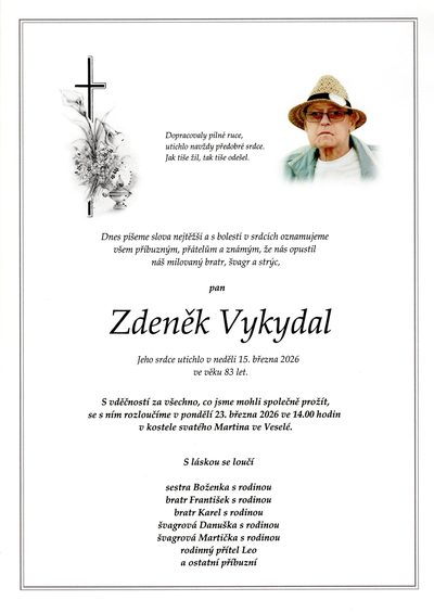 Smuteční oznámení – Zdeněk Vykydal