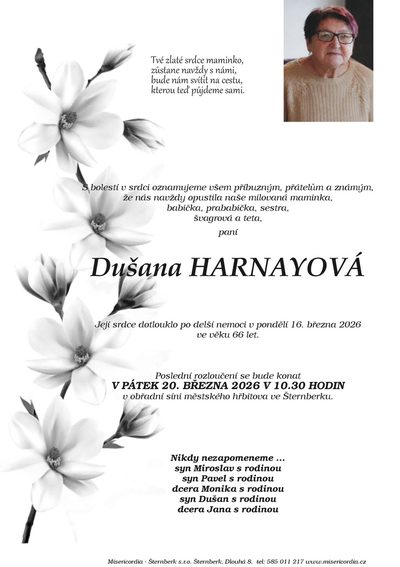 Smuteční oznámení – Dušana Harnayová