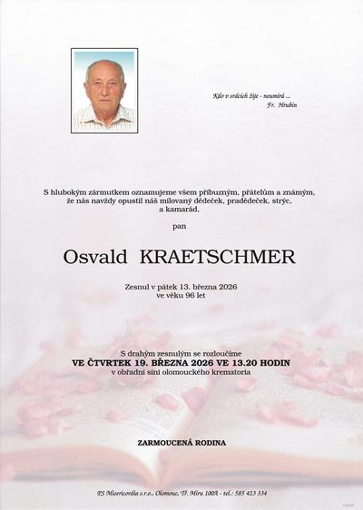 Smuteční oznámení – Osvald Kraetschmer