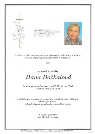 Smuteční oznámení – Hana Dočkalová