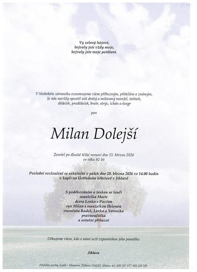 Smuteční oznámení – Milan Dolejší