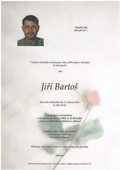 Smuteční oznámení – Jiří Bartoš