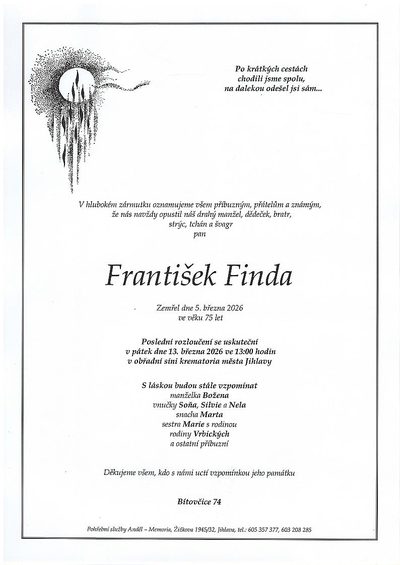 Smuteční oznámení – František Finda