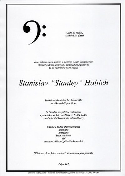 Smuteční oznámení – Stanislav Habich