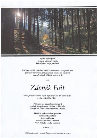 Smuteční oznámení – Zdeněk Foit