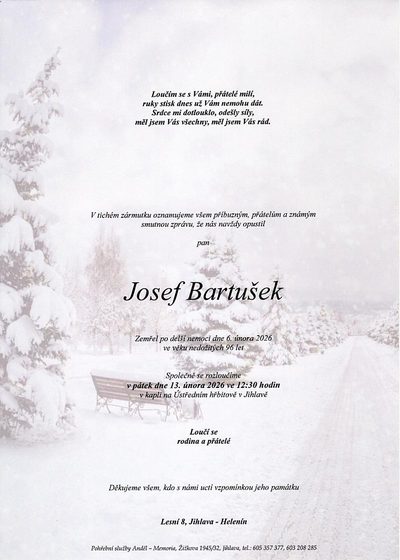 Smuteční oznámení – Josef Bartušek