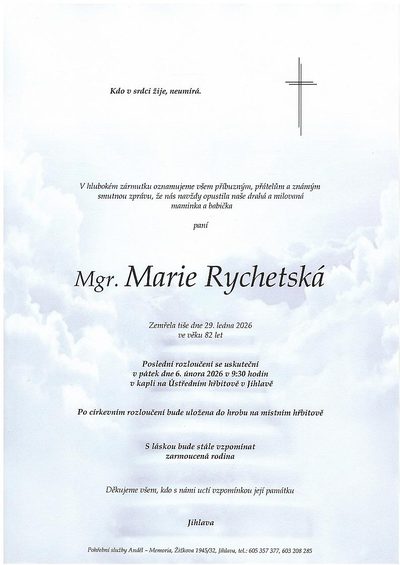 Smuteční oznámení – Marie Rychetská