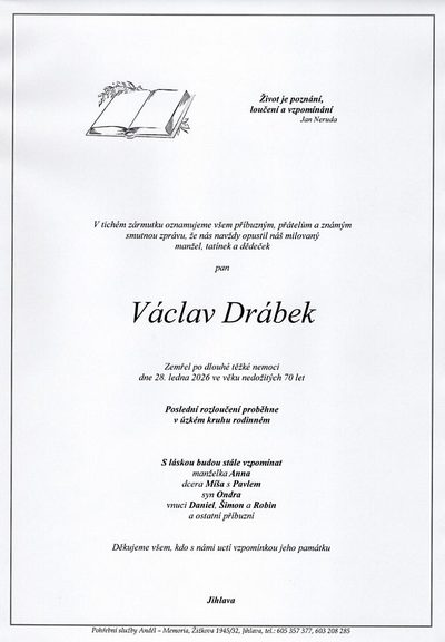 Smuteční oznámení – Václav Drábek