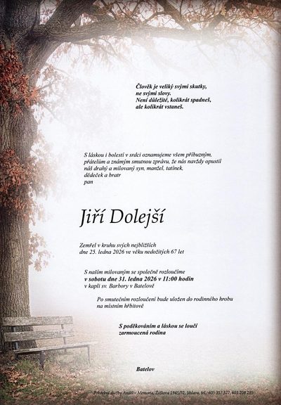 Smuteční oznámení – Jiří Dolejší