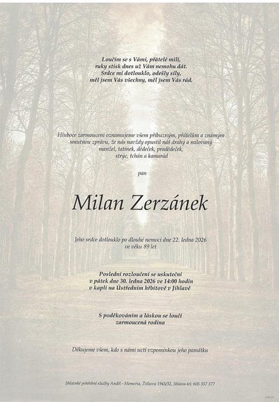 Smuteční oznámení – Milan Zerzánek