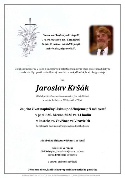 Smuteční oznámení – Jaroslav Kršák